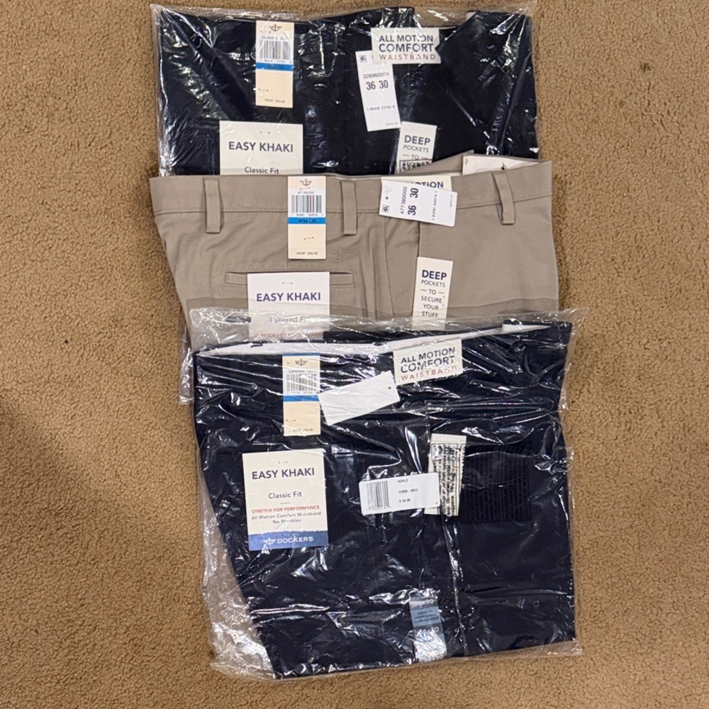 Dockers Men's Chinos in Black, Tan, and Navy - 3 pair!